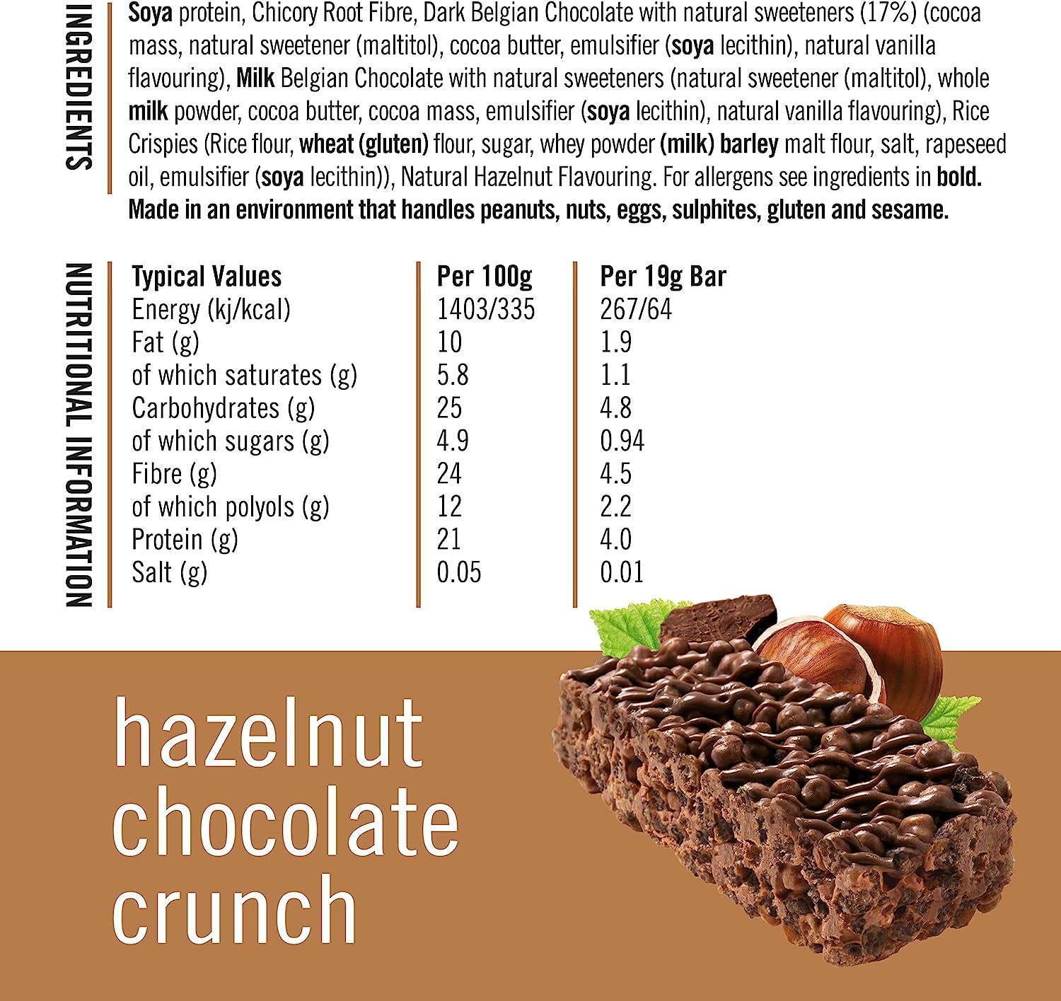 Fitbakes 64 Calories Mini Hazelnut Chocolate Bars 12x19g Review - Nutritional Information