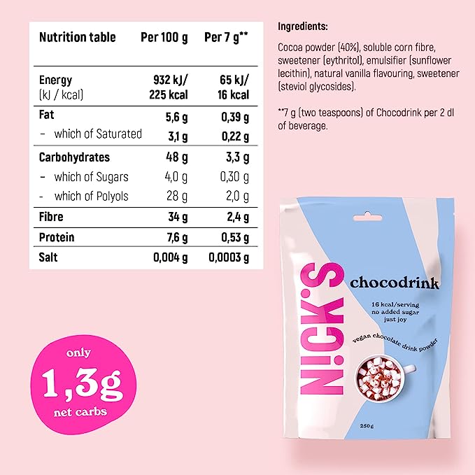 NICKS Chocodrink - Keto Hot Chocolate - Review UK - Nutritional Information