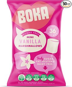 Boka Food Sugar Free Mini Marshmallows! Our vanilla-flavored marshmallows are perfect for enjoying on their own, as a topping for hot chocolate, or even as an ingredient in