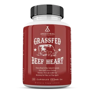 Ancestral Supplements Grass Fed Beef Heart Supplement 180 Capsules Front
