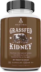 Ancestral Supplements Grass Fed Beef Kidney Supplement, Kidney Support for Urinary and Histamine Health, Selenium, B12, and DAO Supplement, Non-GMO, 180 Capsules