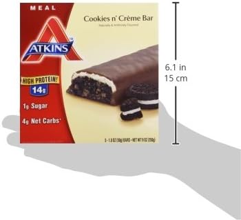 Atkins Advantage MEAL, Cookies n' Creme Bar, 5 Bars, 1.8 oz (50 g) Each - Best keto protein bar