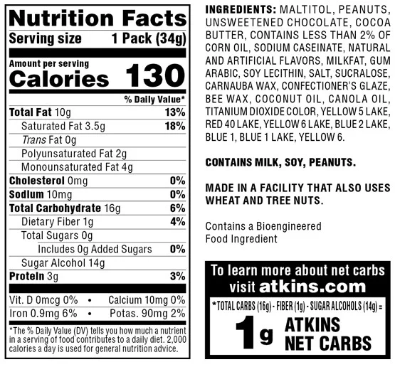 Atkins Endulge Chocolate Peanut Candies Nutritional Information