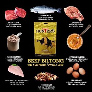Hunters Biltong Classic Flavour Beef Bilton Sachets - Compared to other protein sources