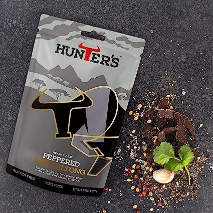 Hunters Biltong Peppered Beef Biltong 28g Pack of 10 High Protein