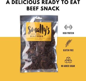 Smally's Biltong Original - High Protein Beef Snack, Ready to Eat, Gluten Free, Low Fat, No Added Sugar, No Artificial Colours or Flavours - 250g Pack - UK