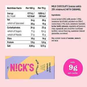 NICKS Keto chocolate blocks, Milk chocolate caramel crunch - Review - Nutritional information