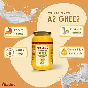 SHREE RADHEY A2 Bilona Gir Cow Ghee 1 Litre Traditional Bilona Method Cultured Premium Immunity Booster Pure Natural Healthy Lactose and gluten free Keto Friendly Glass Bottle - A2 Ghee