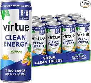 Virtue Clean Energy - Natural Energy Drink - Sugar Free, Zero Calories, Vegan, Keto Friendly, Gluten Free, Vitamin B (Tropical, 12 x 250ml)